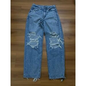 Womens American Eagle Highest‎ Rise Baggy Straight Distressed Jeans